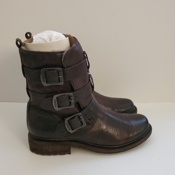 Frye Valerie Shearling Strappy Moto Boot 8 - Picture 4 of 8
